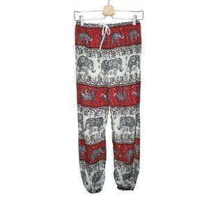 (NWOT) Cambodian Elephant Print Elastic Drawstring Harem Pants